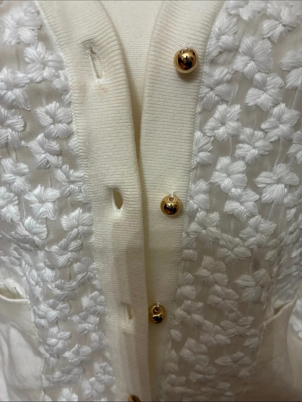 kate spade Cream Floral Knit V-Neck Cardigan with Gold Buttons